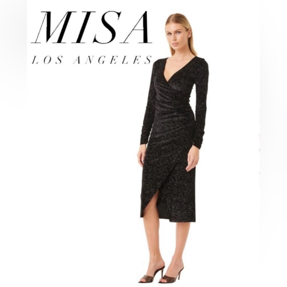 MISA LOS ANGELES Setarah Metallic
Faux-Wrap Midi Dress 
$60$395
